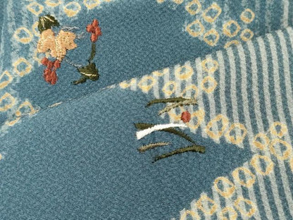 平和屋着物■訪問着　刺繍　草花文　金糸　正絹　逸品　CABD6547oy
