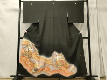 平和屋着物■豪華黒留袖 作家物 駒刺繍 雲取り飛鶴花松文 暈し染め 金彩 正絹 逸品 CABD6580oy