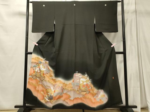 平和屋着物■豪華黒留袖 作家物 駒刺繍 雲取り飛鶴花松文 暈し染め 金彩 正絹 逸品 CABD6580oy