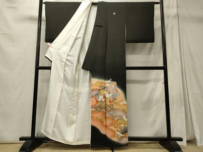 平和屋着物■豪華黒留袖 作家物 駒刺繍 雲取り飛鶴花松文 暈し染め 金彩 正絹 逸品 CABD6580oy