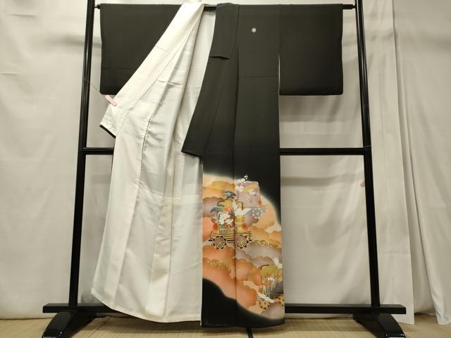 平和屋着物■豪華黒留袖 作家物 駒刺繍 雲取り飛鶴花松文 暈し染め 金彩 正絹 逸品 CABD6580oy