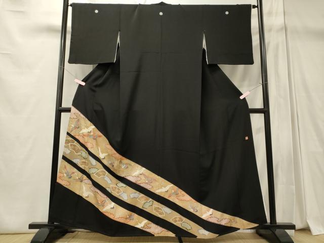 平和屋着物■豪華黒留袖 作家物 地紙重ね飛鶴文 金彩 正絹 逸品 CABD6582oy