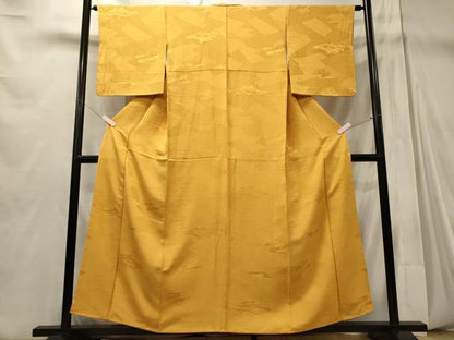 平和屋着物■上質な色無地　切り嵌め吉祥地紋　黄金色　正絹　逸品　CABD6594oy