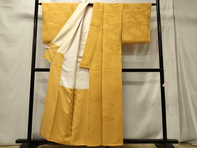 平和屋着物■上質な色無地　切り嵌め吉祥地紋　黄金色　正絹　逸品　CABD6594oy