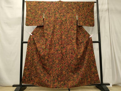 平和屋着物■小紋 草花文 洗える着物 CABD6604oy