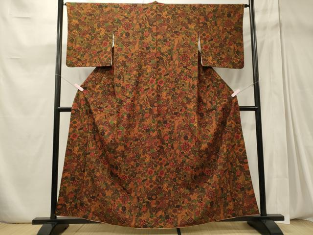 平和屋着物■小紋 草花文 洗える着物 CABD6604oy