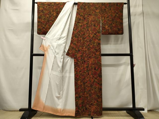 平和屋着物■小紋 草花文 洗える着物 CABD6604oy