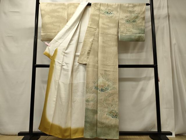 平和屋着物■訪問着　手描き　草花文　暈し染め　金銀彩　正絹　逸品　CABD6635oy