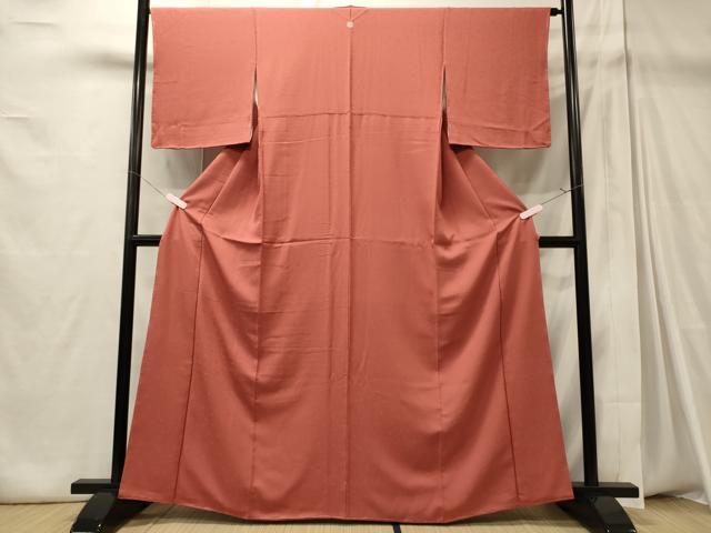 平和屋着物■上質な色無地 花唐草地紋 甚三紅色 正絹 逸品 未使用 CABD6670oy