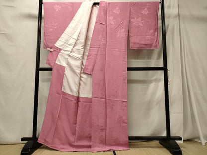 平和屋着物■上質な色無地 流水草花地紋 赤紫色 正絹 逸品 未使用 CABD6675oy