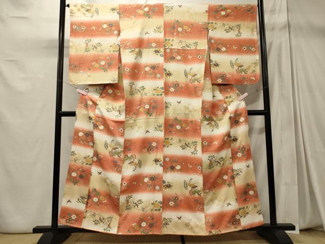 平和屋着物■上質な小紋 枝松花蝶文 暈し染め 金彩 正絹 逸品 CABD6726oy