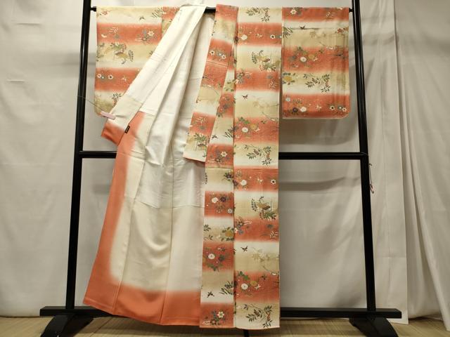 平和屋着物■上質な小紋 枝松花蝶文 暈し染め 金彩 正絹 逸品 CABD6726oy