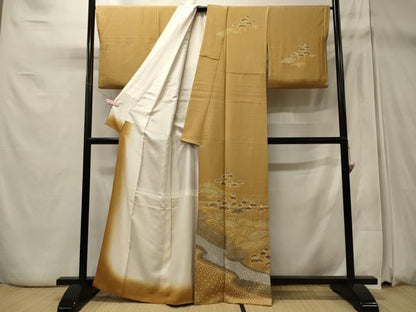 平和屋着物■訪問着 駒刺繍 絞り 枝松文 金彩 正絹 逸品 CABD6741oy