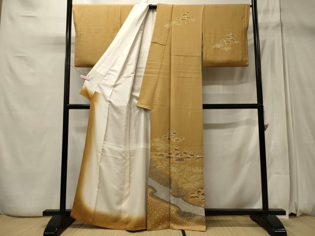 平和屋着物■訪問着 駒刺繍 絞り 枝松文 金彩 正絹 逸品 CABD6741oy