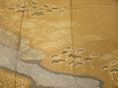 平和屋着物■訪問着 駒刺繍 絞り 枝松文 金彩 正絹 逸品 CABD6741oy