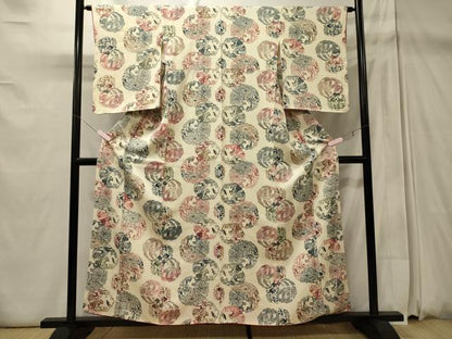 平和屋着物■上質な小紋 草花丸文 正絹 逸品 未使用 CABD6745oy