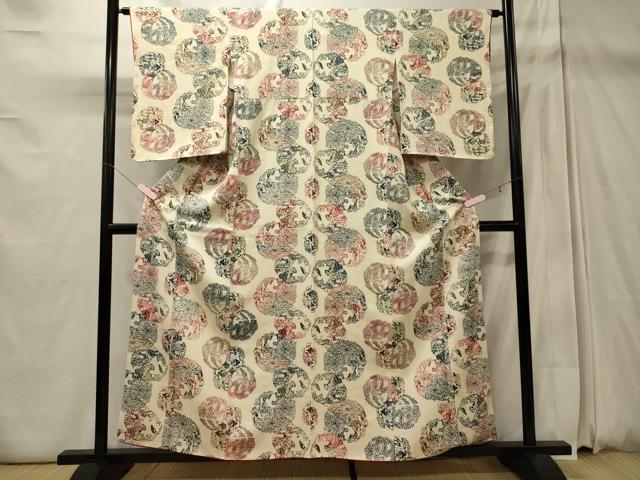 平和屋着物■上質な小紋 草花丸文 正絹 逸品 未使用 CABD6745oy