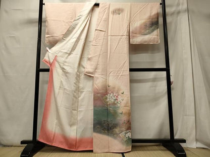 平和屋着物■訪問着 地紙草花舞蝶文 暈し染め 金銀彩 正絹 逸品 未使用 CABD6773oy