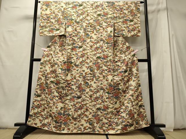 平和屋着物■上質な小紋 型染め 花鳥文 正絹 逸品 CABD6782oy