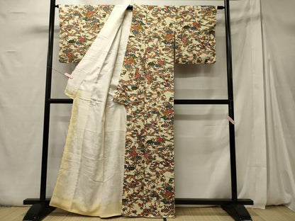 平和屋着物■上質な小紋 型染め 花鳥文 正絹 逸品 CABD6782oy