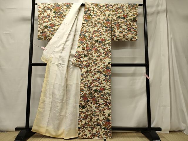 平和屋着物■上質な小紋 型染め 花鳥文 正絹 逸品 CABD6782oy