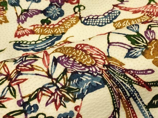 平和屋着物■上質な小紋 型染め 花鳥文 正絹 逸品 CABD6782oy