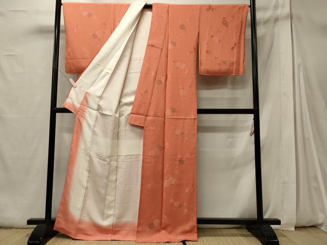 平和屋着物■上質な小紋 草花舞蝶文 地紋起こし 正絹 逸品 未使用 CABD6785oy