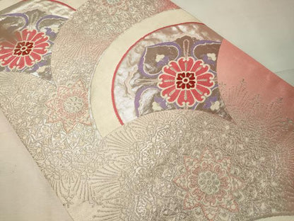 平和屋着物◎六通柄袋帯 唐織 正倉院花文 銀糸 正絹 逸品 CABD6788oy