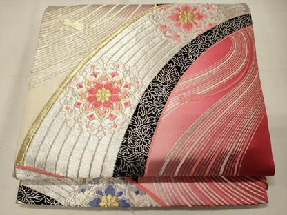平和屋着物◎六通柄袋帯 唐織 流線正倉院花文 金銀糸 正絹 逸品 CABD6791oy