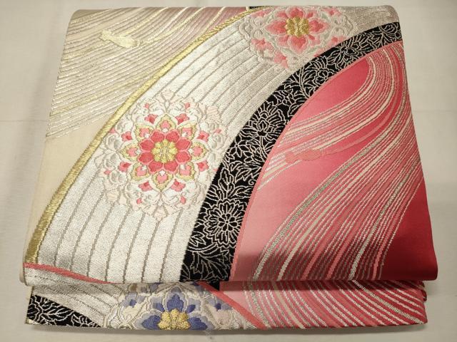 平和屋着物◎六通柄袋帯 唐織 流線正倉院花文 金銀糸 正絹 逸品 CABD6791oy