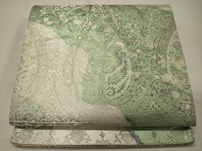 平和屋着物◎六通柄袋帯　更紗花文　銀糸　正絹　逸品　CABD6796oy