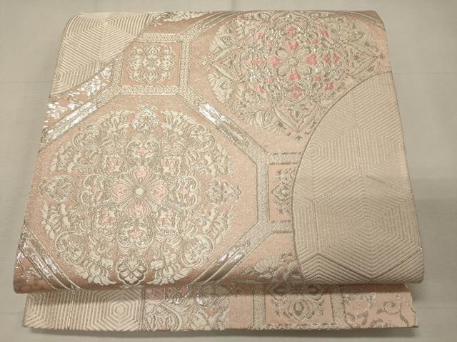 平和屋着物◎両面 六通柄袋帯 唐織 蜀江正倉院花文 銀糸 正絹 逸品 CABD6798oy