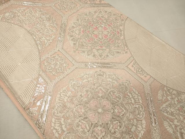 平和屋着物◎両面 六通柄袋帯 唐織 蜀江正倉院花文 銀糸 正絹 逸品 CABD6798oy