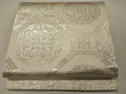 平和屋着物◎両面 六通柄袋帯 唐織 蜀江正倉院花文 銀糸 正絹 逸品 CABD6798oy