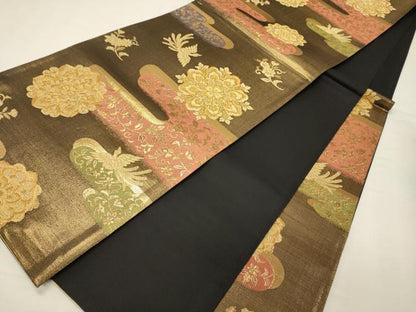 平和屋着物◎六通柄袋帯　正倉院花唐草文　金糸　正絹　逸品　CABD6800oy