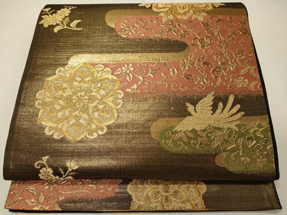 平和屋着物◎六通柄袋帯　正倉院花唐草文　金糸　正絹　逸品　CABD6800oy
