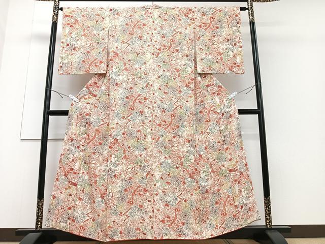 平和屋着物■上質な小紋 枝花文 正絹 逸品 CABD6802xe