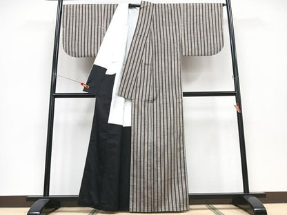 平和屋着物■上質な紬　縞　正絹　逸品　CABD6945xe
