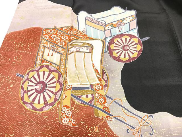 平和屋着物■豪華黒留袖　駒刺繍　御所車文　金彩　正絹　逸品　CABD6964xe