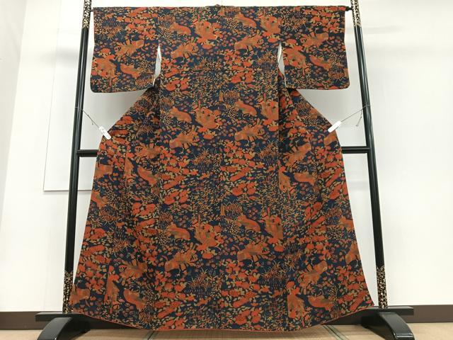 平和屋着物■上質な小紋 花鳥文 鬼しぼ縮緬 正絹 逸品 CABD6971xe