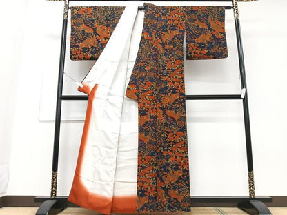 平和屋着物■上質な小紋 花鳥文 鬼しぼ縮緬 正絹 逸品 CABD6971xe