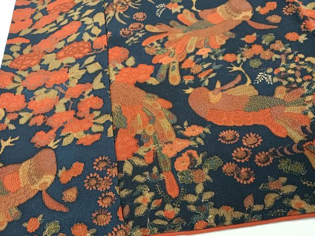 平和屋着物■上質な小紋 花鳥文 鬼しぼ縮緬 正絹 逸品 CABD6971xe
