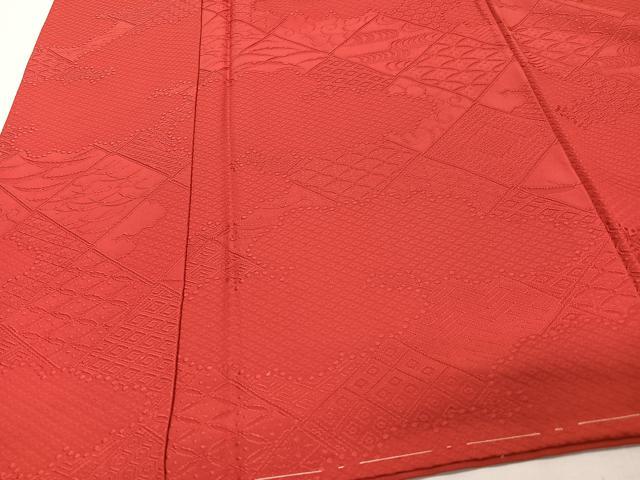 平和屋着物■上質な色無地 吉祥花地紋 臙脂色 正絹 逸品 未使用 CABD6977xe