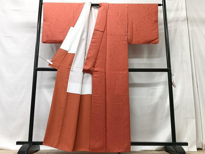 平和屋着物■色無地　舞花地紋　樺色　洗える着物　CABD7085xe