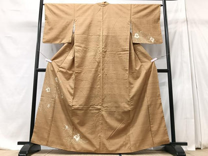 平和屋着物■訪問着　紬地　草花文　正絹　逸品　CABD7117xe