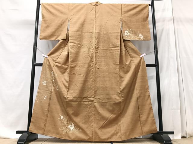 平和屋着物■訪問着　紬地　草花文　正絹　逸品　CABD7117xe