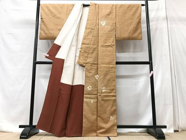 平和屋着物■訪問着　紬地　草花文　正絹　逸品　CABD7117xe