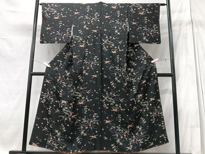 平和屋着物■上質な小紋 花鳥文 黒地 正絹 逸品 CABD7128xe