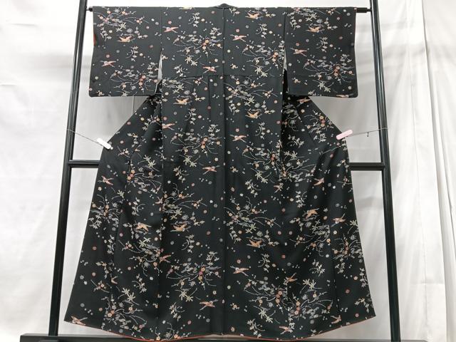 平和屋着物■上質な小紋 花鳥文 黒地 正絹 逸品 CABD7128xe