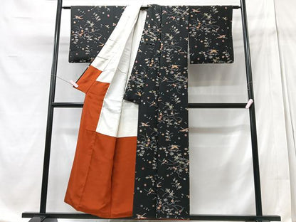 平和屋着物■上質な小紋 花鳥文 黒地 正絹 逸品 CABD7128xe